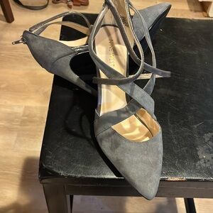 Nine West Charcol Grey Strappy Back Zipper 4” Heels Size 9.5